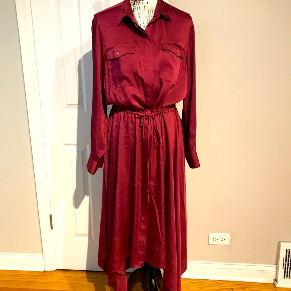 Ralph Lauren Shirt Dress Vibrant Asymmetric button tie belt long sleeve 14 cinch